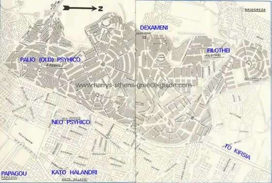 Map Psychico and Filothei Athens Greece Northern Suburb